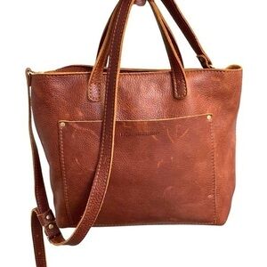 Portland leather two way tote crossbody bag in brown leather